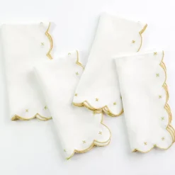 Scalloped Knot Goldenrod Embroidered Linen Napkin | Set of 4