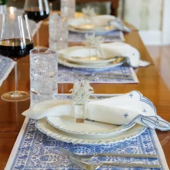 Scalloped Knot Light Blue Embroidered Linen Napkin | Set of 4