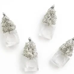 Silver Christmas Tree Beaded Napkin Ring | Set of 4