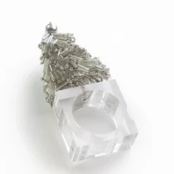 Silver Christmas Tree Beaded Napkin Ring | Set of 4