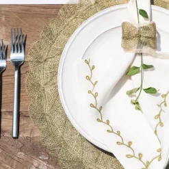 Twig & Bud Moss Embroidered Linen Napkin | Set of 4