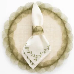Twig & Bud Moss Embroidered Linen Napkin | Set of 4