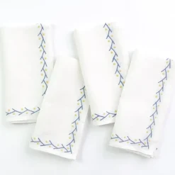 Twig & Dot Navy & Yellow Embroidered Linen Napkin | Set of 4