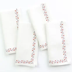 Twig & Dot Terracotta & Mauve Embroidered Linen Napkin | Set of 4