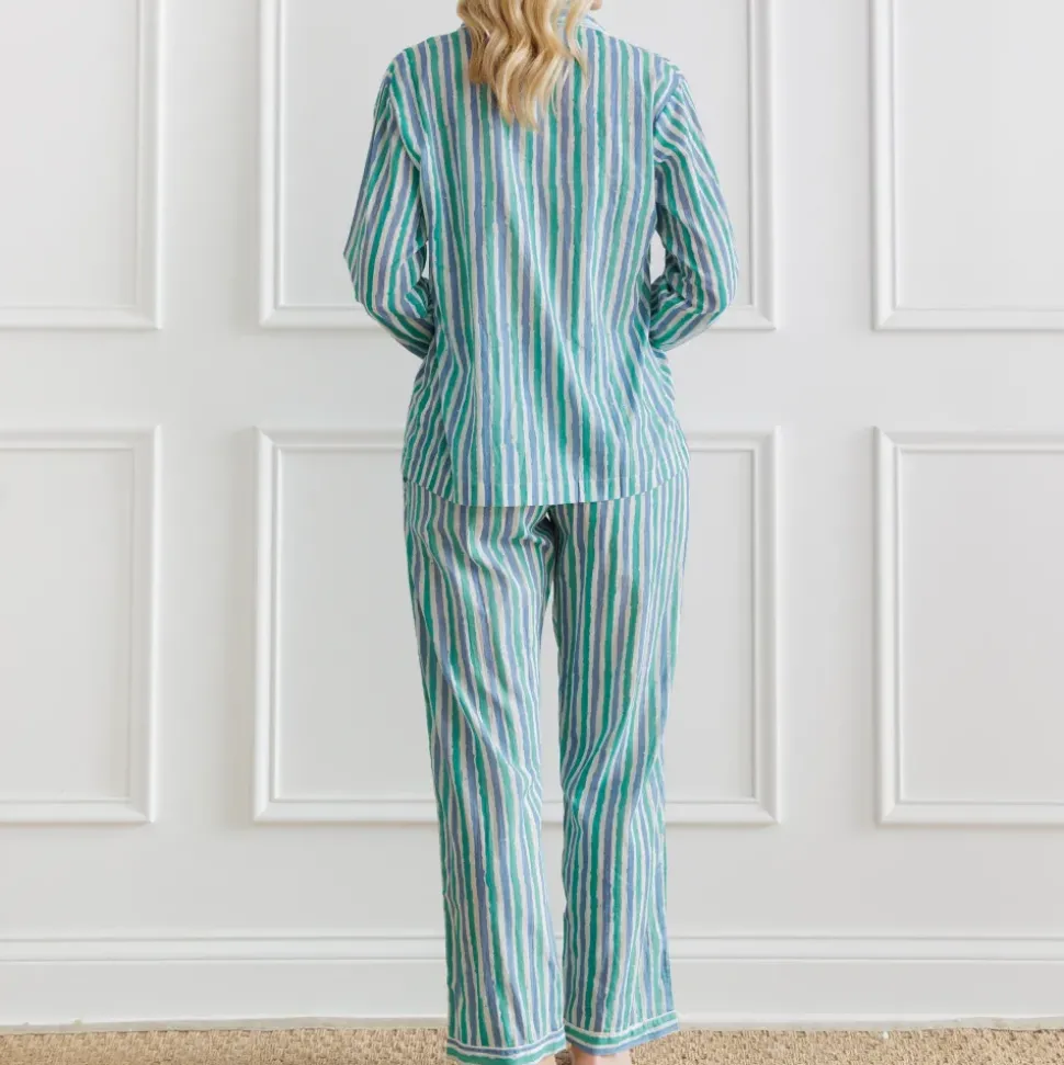 Watercolor Green Stripe Pajama Set