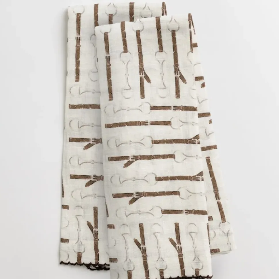 White Linen Snaffle & Buckle Fingertip Towels