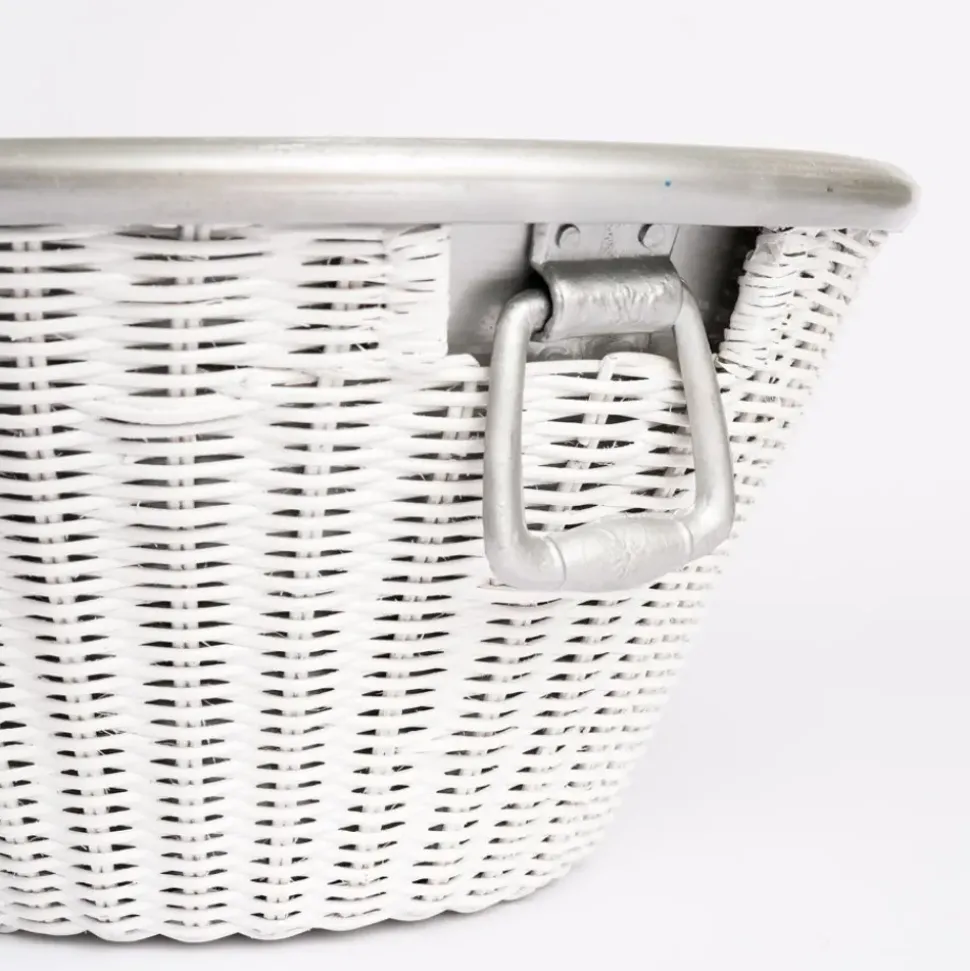 White Wicker and Aluminum Ice Bucket with Handles