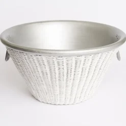 White Wicker and Aluminum Ice Bucket with Handles