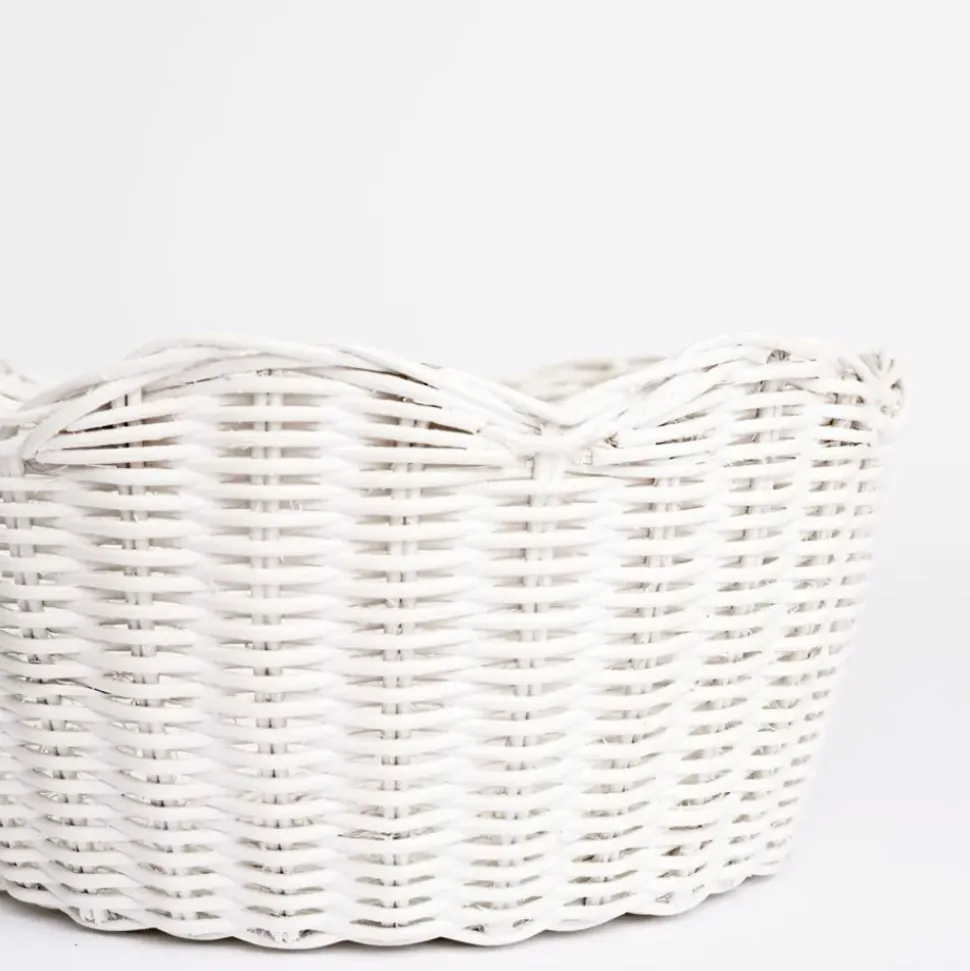 White Wicker Scalloped Bowl