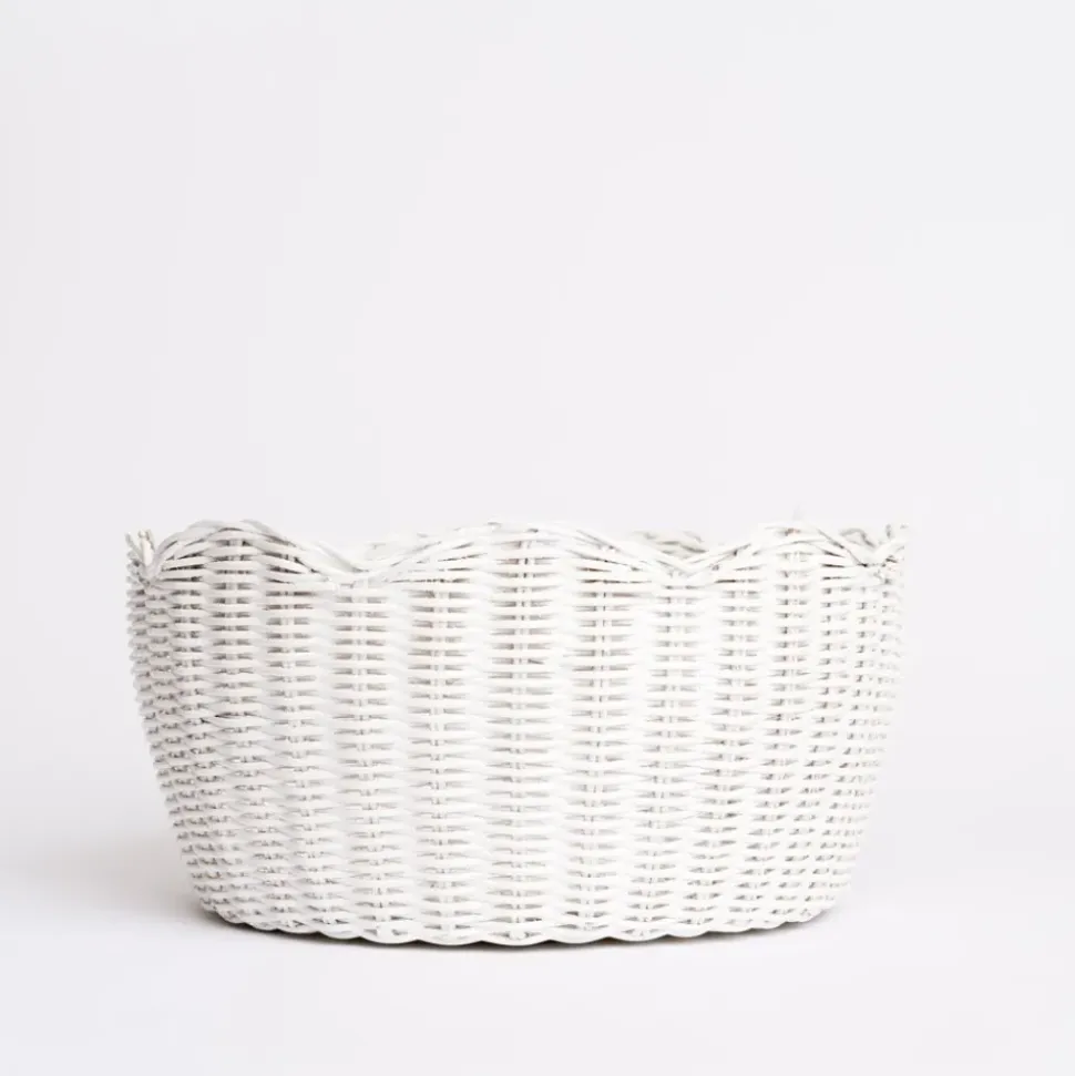 White Wicker Scalloped Bowl