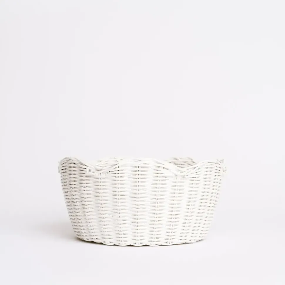 White Wicker Scalloped Bowl
