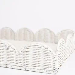 White Wicker Scalloped Rectangle Tray