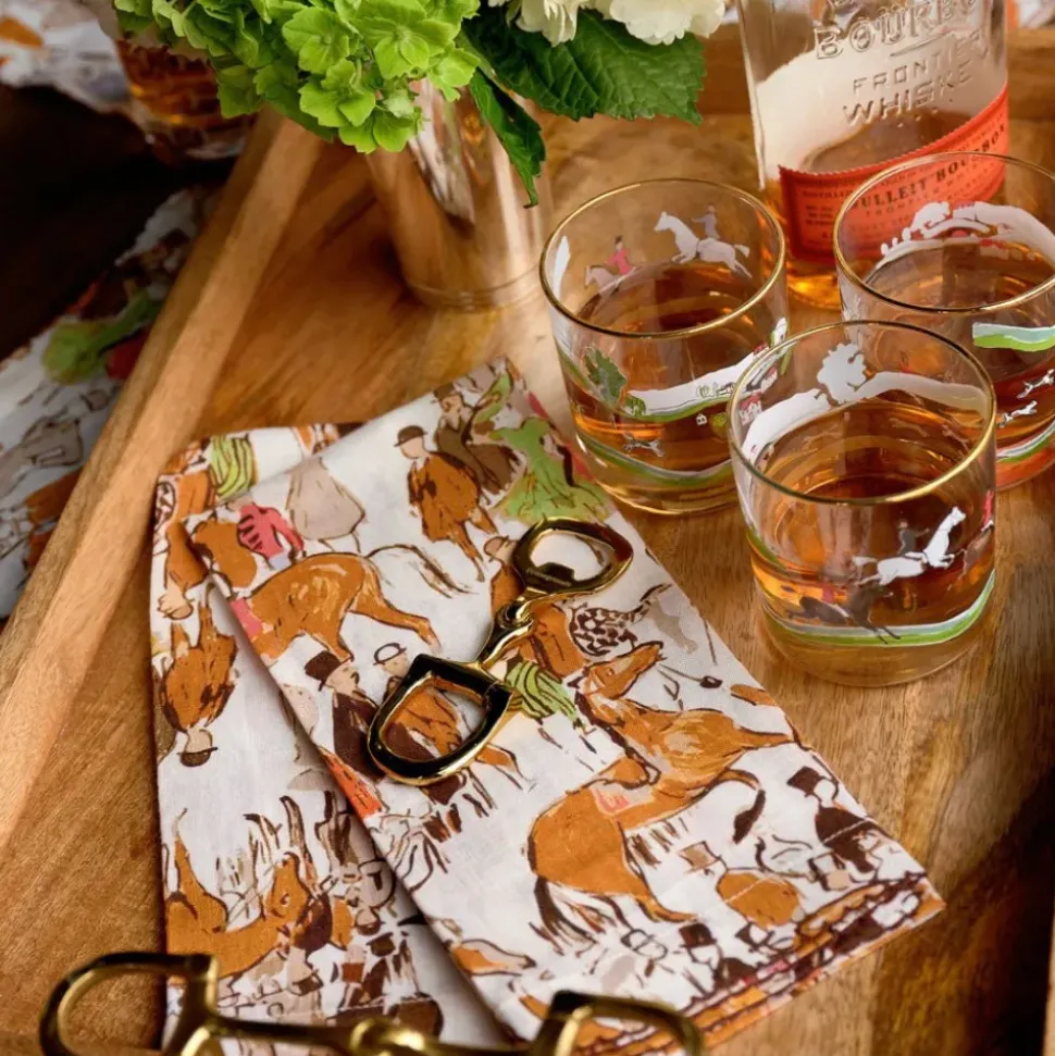 Wooden Serving Tray with Brass Snaffle Handles