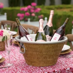Woven Rattan and Aluminum Ice Bucket with Handles