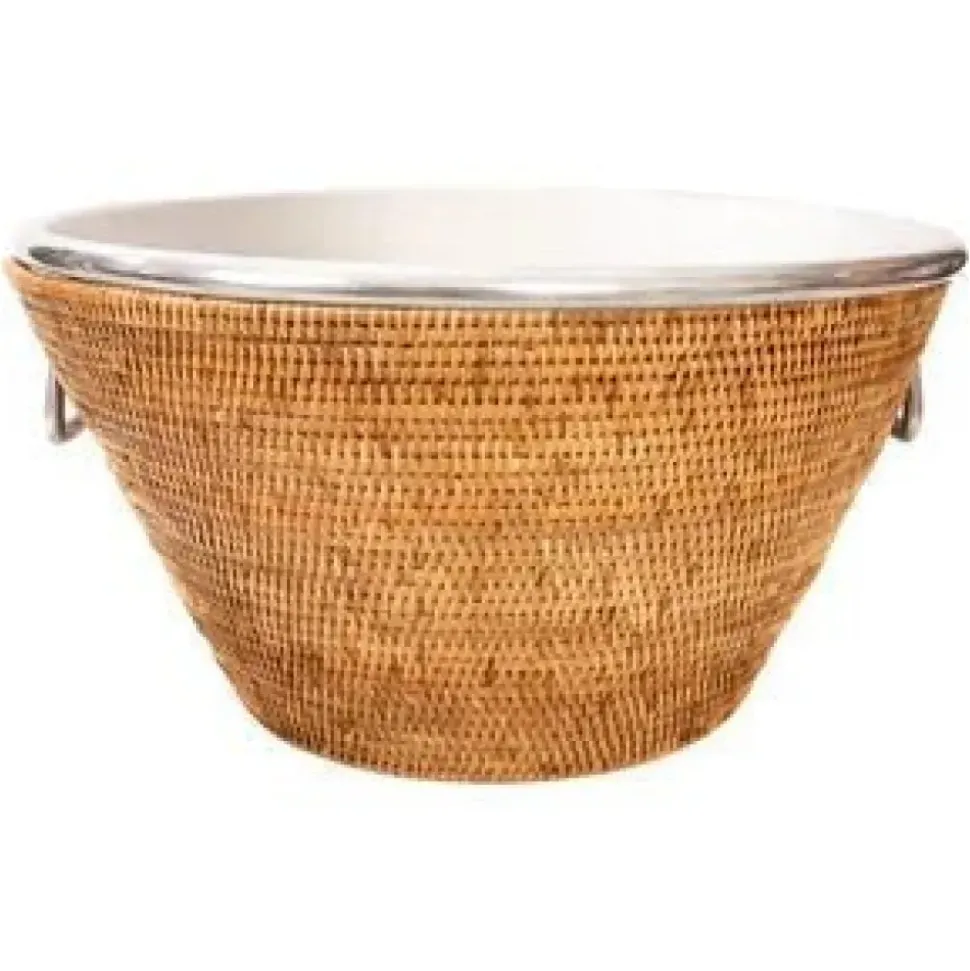 Woven Rattan and Aluminum Ice Bucket with Handles