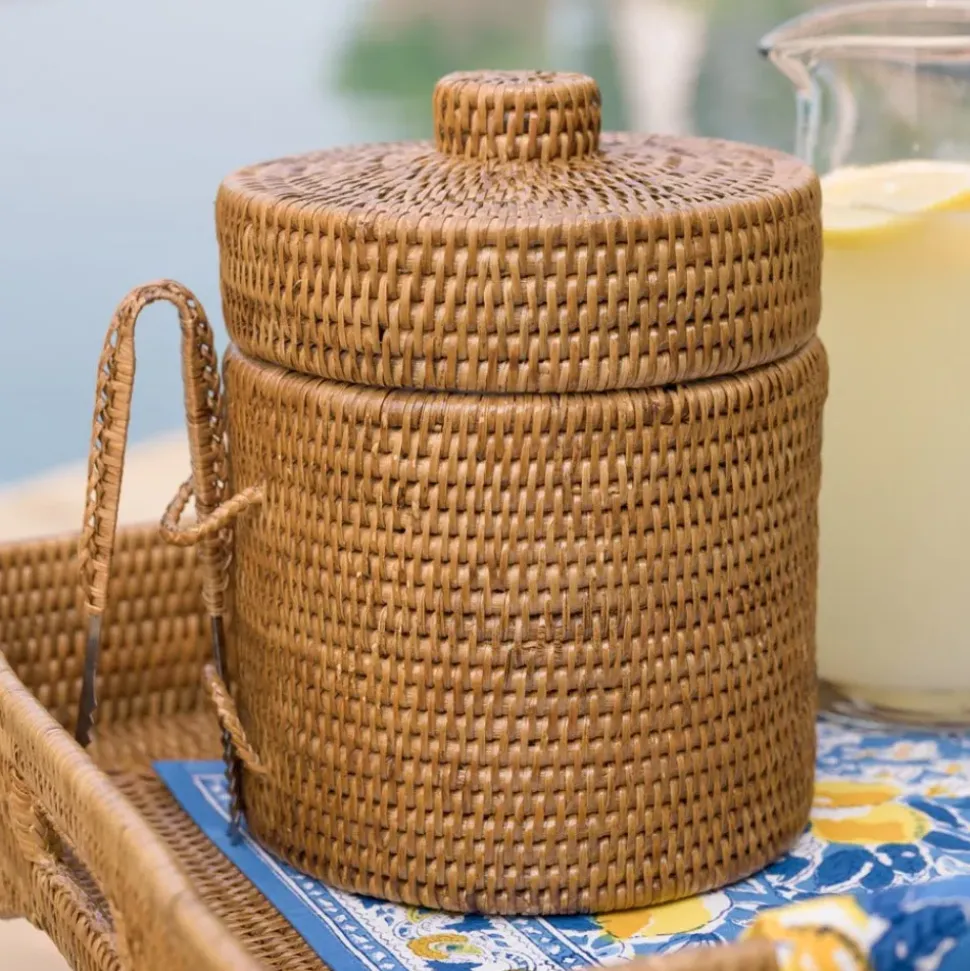 Woven Rattan Lidded Ice Bucket