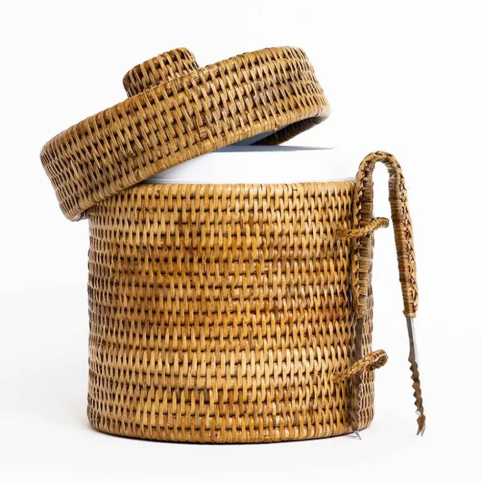 Woven Rattan Lidded Ice Bucket