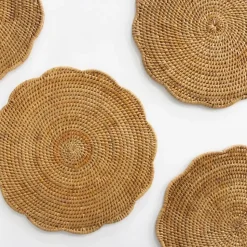 Woven Rattan Scalloped Placemats | Set of 4