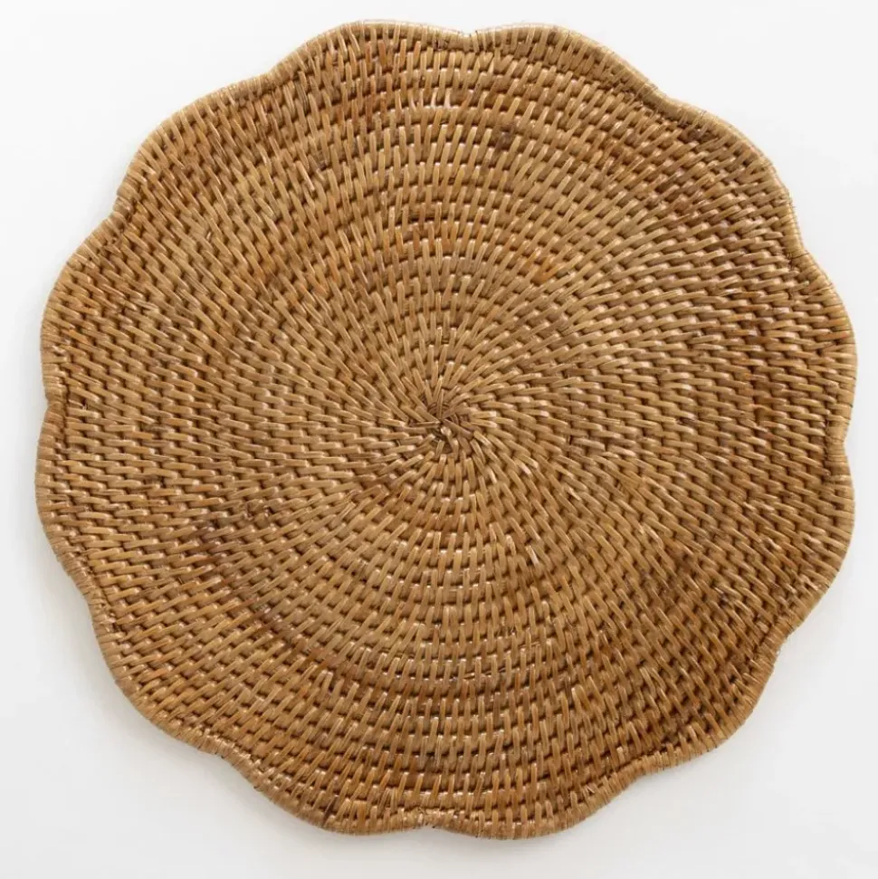 Woven Rattan Scalloped Placemats | Set of 4