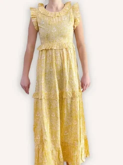 Yellow Paisley Flounce Sleeve Dress