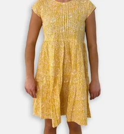 Yellow Paisley Pintuck Cap Sleeve Dress