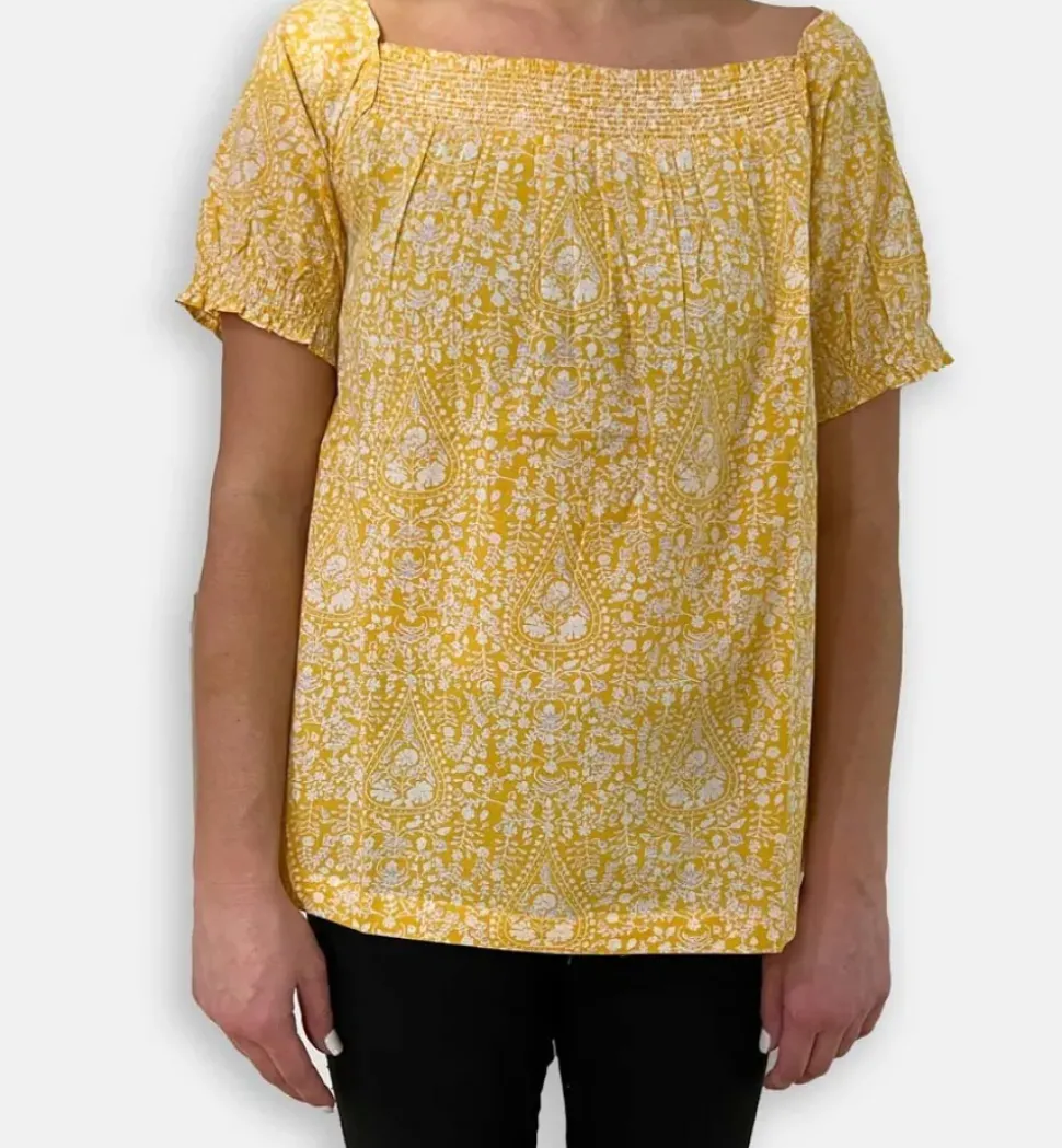 Yellow Paisley Puff Short Sleeve Blouse